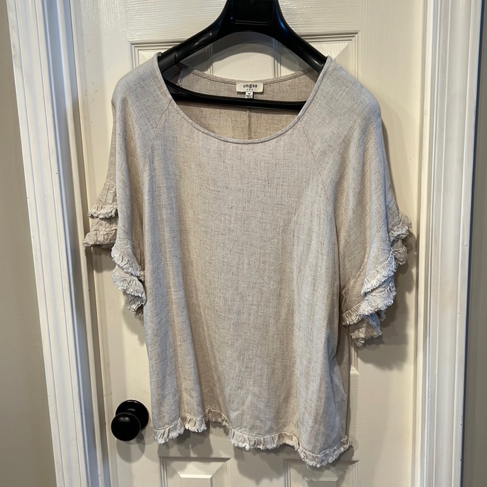 Umgee Woven Shirt, Beige, Size M